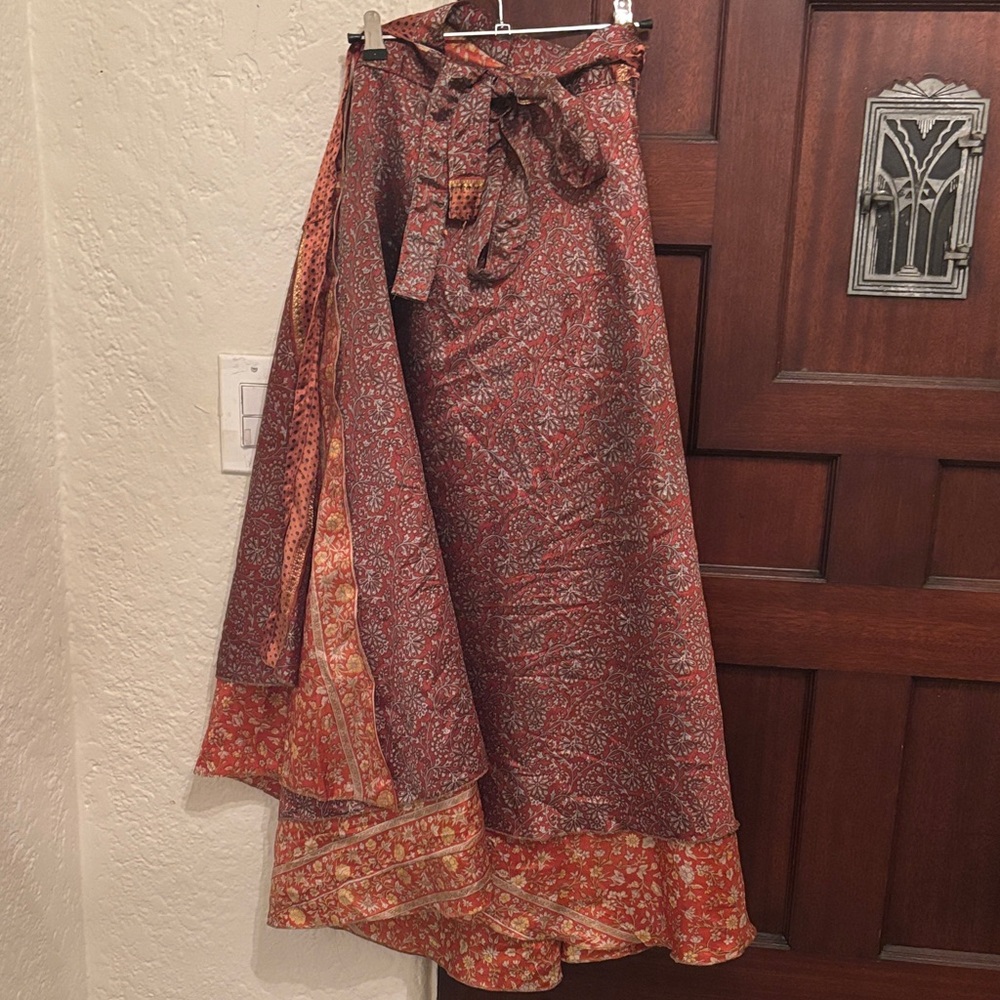 Boho Wrap Maxi Skirt in Rust Floral